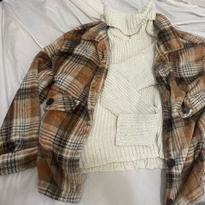 Plaid Jacket and Knit Sweater Set